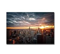 New York City Sunset View Canvas Paintings On the Wall Art Posters And Prints Skline of Manhattan Pictures Home Decor(60x80cm/Inner frame)
