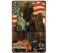 New York City Taxi Car Tin Sign,America Flag Auto Skyscraper Travel Freedom Statue of Liberty Vintage Metal Tin Signs for Cafes Bars Pubs Shop Wall Decorative Funny Retro Signs12×16inch