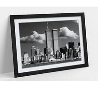 New York City Twin Towers Vintage Nyc - Framed Wall Art Print Picture - A3 - Black Frame