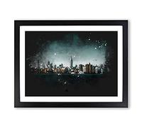 New York City View Paint Splash Modern Art Framed Print | A4 Black Framed Wall Art | Ready to Hang | Modern Cityscape Picture | Living Room Bedroom Lounge Office