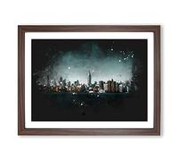 New York City View Paint Splash Modern Art Framed Print | A4 Walnut Framed Wall Art | Ready to Hang | Modern Cityscape Picture | Living Room Bedroom Lounge Office