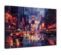 New York City Wall Art Abstract Neon City Scene Picture for Living Room USA Times Square Broadway Street Taxi Landmark Photography Prints Cityscape Poster Bedroom Dorm Apartment Home Decoration 12x16"