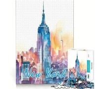 New York City Watercolor 1000 Adult Pieces Jigsaw Puzzle Brain Teaser Calm Escape Pattern Assembly Santa Wish Gift (38x52cm)