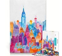 New York City Watercolor 1000 Piece Jigsaw Puzzles for Adults Jigsaw Recall Upgrade Quiet Calm Clear Cut Premium Gift (38x26cm)