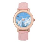 New York City Women's Leather Watch Easy Reader Minimalist Wristwatch Pink Rose Gold Strap Watches