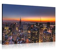 New York Cityscape Canvas Wall Art, Framed Ready to Hang, 36x24 Inch | Skyline at Dusk, Large Pictures for Walls, Living Room Bedroom Office Decor, Solid Pine Frame, Vivid Colours Painting