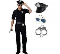 New York Cop Adult Mens Fancy Dress Costume + Hat + Sunglasses + Handcuffs (M - Chest 41")