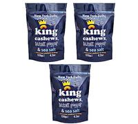 New York Delhi King Cashews, Cracked Black Pepper and Sea Salt, Oven Baked Cashew nuts, Vegan & Gluten Free. 120g x Pack of 3