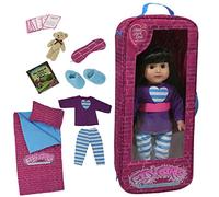 The New York Doll Collection Sleepover Bedding Travel Bag one piece set with 9 Accessories fits 18 inch/46cm - Doll Travel Case - Doll Play Set - Doll Travel Accessories
