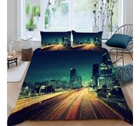 New York Duvet Cover Single City Night View Bedding Quilt Cover 2 Pcs, 3D New York Print Reversible Bedding Set Ultra Soft Brushed Microfiber Bed Set Bedroom Decor, 1 Pillowcase m3343