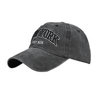 New York Embroidered Flower Baseball Cap Sun Hat Letter Embroidery Cotton Baseball Cap Trucker Hat Adjustable Hip Hop Hat Washed Vintage Baseball Cap Beach Hat, black, One Size