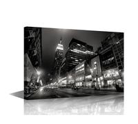 New York Empire State Building Canvas Wall Art Black and White Giclee Canvas Prints Modern Artwork Cityscape Pictures for Bedroom New York Skyline Home Decorations Framed Ready to Hang 36x24 in