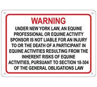 New York Equine Activity Sign Liability Warning Statute Horse Farm Barn Metal 8"x12"