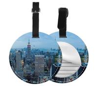 New York Fashion City Print Round Luggage Tag 10 Cm, Pu Leather Suitcase Label, Luggage Tags for Cruise Ships Suitcase Tags Beach Malibu Print Privacy Cover Id Label