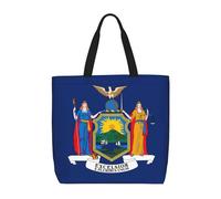 New York Flag Print Water-Resistant Tote Reusable Grocery Bag Lightweight Travel Beach Versatile Use