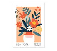 New York Flower Market Poster Floral Wall Decor Print Abstract Colourful Minimalist Travel Bedroom Art, Archival Matte, A3 (Print Only) - 42x29.7cm
