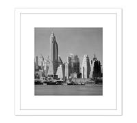 New York From River Skyscrapers Vintage Photo 8X8 Inch Square Wooden Framed Wall Art Print Picture with Mount Artery8 White One Size