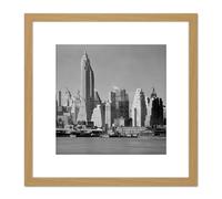 New York From River Skyscrapers Vintage Photo 8X8 Inch Square Wooden Framed Wall Art Print Picture with Mount Artery8 Light Oak One Size