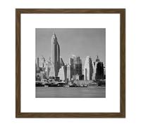 New York From River Skyscrapers Vintage Photo 8X8 Inch Square Wooden Framed Wall Art Print Picture with Mount Artery8 Brown One Size