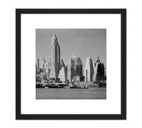 New York From River Skyscrapers Vintage Photo 8X8 Inch Square Wooden Framed Wall Art Print Picture with Mount Artery8 Black One Size