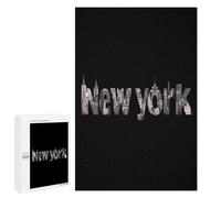 New York Funny Wooden Puzzle with Storage Box Adults Vertical Jigsaw Puzzles Challenge Gift for Family Game