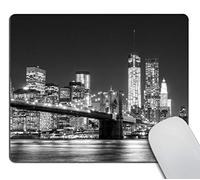 New York Gaming Mouse Pad,The Manhattan Skyline and Brooklyn Bridge at Night in Brooklyn Rectangle Mouse Pad