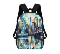New York Geometric Skyline Art - Statue of Liberty Cityscape Backpack, 3D Printed School Bag, School Lunch Bag, Travel Backpack, Friends Backpack, School Backpack for Girls And Boys 17inch