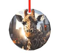New York Giraffe Street Round Glass Pendant - Christmas Hanging Ornament/Xmas Tree Decoration - Gifts for Friends, Famliy