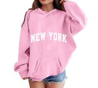 New York Graphic Hoodies for Girls UK Fall Clothes Oversized Pullover Sweatshirt Fashion Long Sleeve Crew Neck Casual Loose Pullover Tops Sportwear 3-12 Years Pink