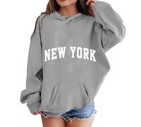 New York Graphic Hoodies for Girls UK Fall Clothes Oversized Pullover Sweatshirt Fashion Long Sleeve Crew Neck Casual Loose Pullover Tops Sportwear 3-12 Years Grey