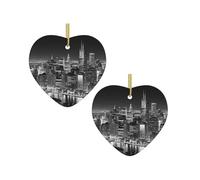 New York Heart Shaped Christmas Tree Pendants, Ceramic Decorations, Personalized Christmas Ornaments, Novel