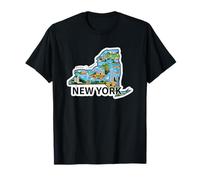 New York Illustration Vintage Map Landmarks Adventure T-Shirt