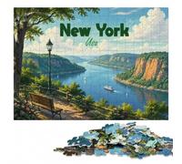 New York Landscape Illustration Wooden Puzzle 300 Pieces | For gifting: Jigsaw Puzzle Gift: visual matching for a more organised build alone or together.