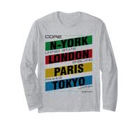 New York London Paris Tokyo City Names Graphic Long Sleeve T-Shirt