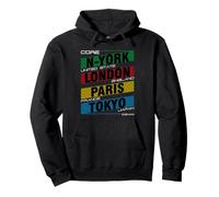 New York London Paris Tokyo City Names Graphic Pullover Hoodie