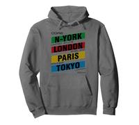 New York London Paris Tokyo City Names Graphic Pullover Hoodie