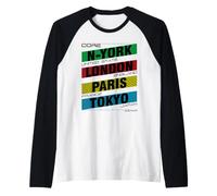 New York London Paris Tokyo City Names Graphic Raglan Baseball Tee