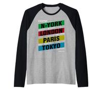 New York London Paris Tokyo City Names Graphic Raglan Baseball Tee