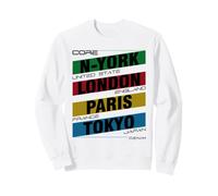 New York London Paris Tokyo City Names Graphic Sweatshirt