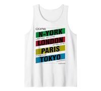 New York London Paris Tokyo City Names Graphic Tank Top