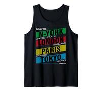 New York London Paris Tokyo City Names Graphic Tank Top
