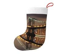 New York Manhattan Bridge Night Christmas Stocking 17.7", Festive Hanging Sock for Fireplace Mantel, Holiday Decorations