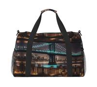 New York Manhattan Bridge Night Foldable Travel Duffel Bag Tote Carry On Luggage Bag For Weekend Getaways, For Spontaneous Trips, Black, One Size, Black, One Size