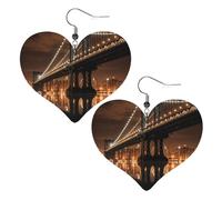 New York Manhattan Bridge Night Leather Earrings for Women Heart Earring Lightweight Dangle Earrings Jewelry Gifts