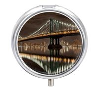 New York Manhattan Bridge Night Pill Case Pill Box with 3 Compartments