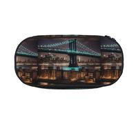 New York Manhattan Bridge Night print 300D Oxford Cloth Pencil Case Pouch, Double-Headed Zipper Design, Cosmetics and Organizer