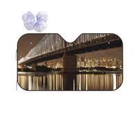New York Manhattan Bridge Night -Print Car Windshield Sun Shade With Reflective Shield - Universal Fit For Most Vehicles, Blocks Heat & UV Rays, Includes Installation Suction Cups.