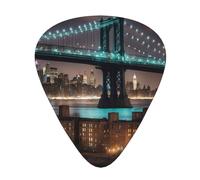 New York Manhattan Bridge Night print Celluloid Guitar Plectrums for Acoustic Guitar Bass,Guitar Picks with Organizer Box