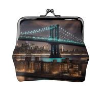 New York Manhattan Bridge Night print Coin Purse Small Change Purse Card Holder Coin Pouch Small Wallet for Women and Men, Black, One Size, Vintage
