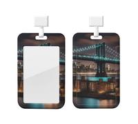 New York Manhattan Bridge Night Print ID Card Badge Holder with Breakaway Lanyard,for Teacher Nurse Doctor Staff Office